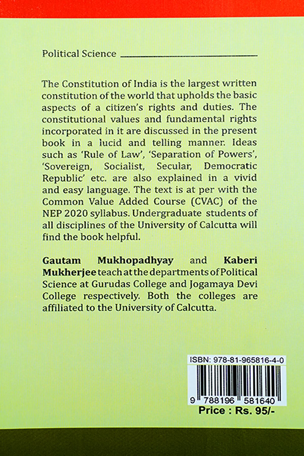CONSTITUTIONAL VALUES AND FUNDAMENTAL DUTIES - Back Cover
