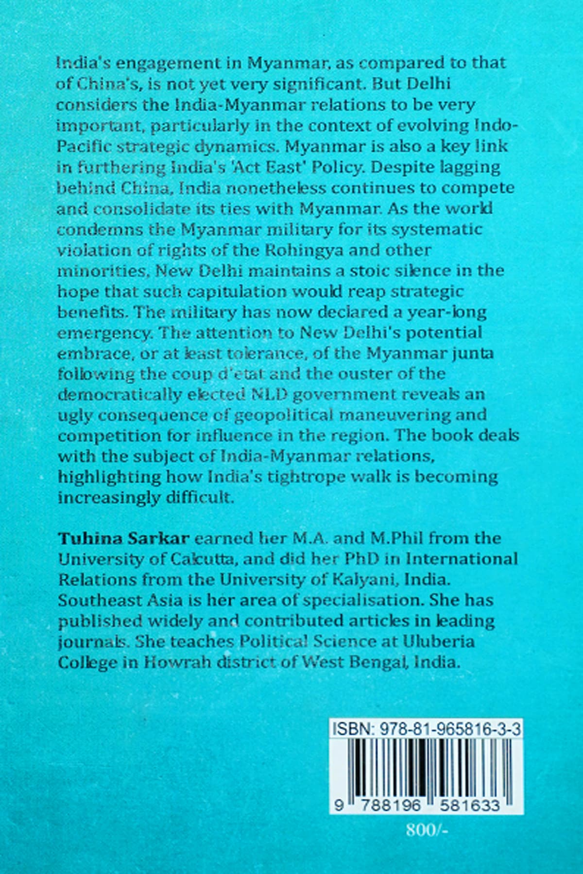 INDIA'S MYANMAR MANEUVERS - Back Cover