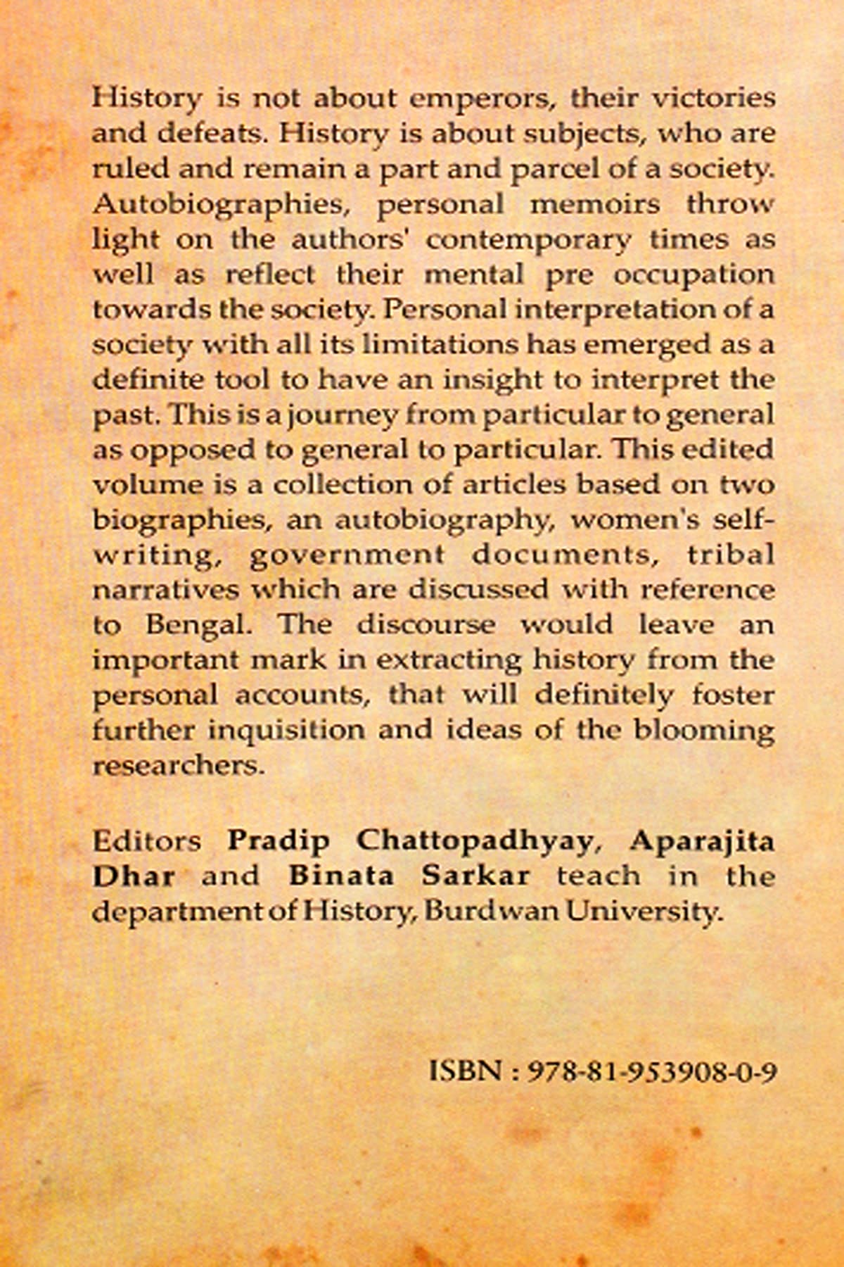 MEMOIRS AS HISTORY - Back Cover