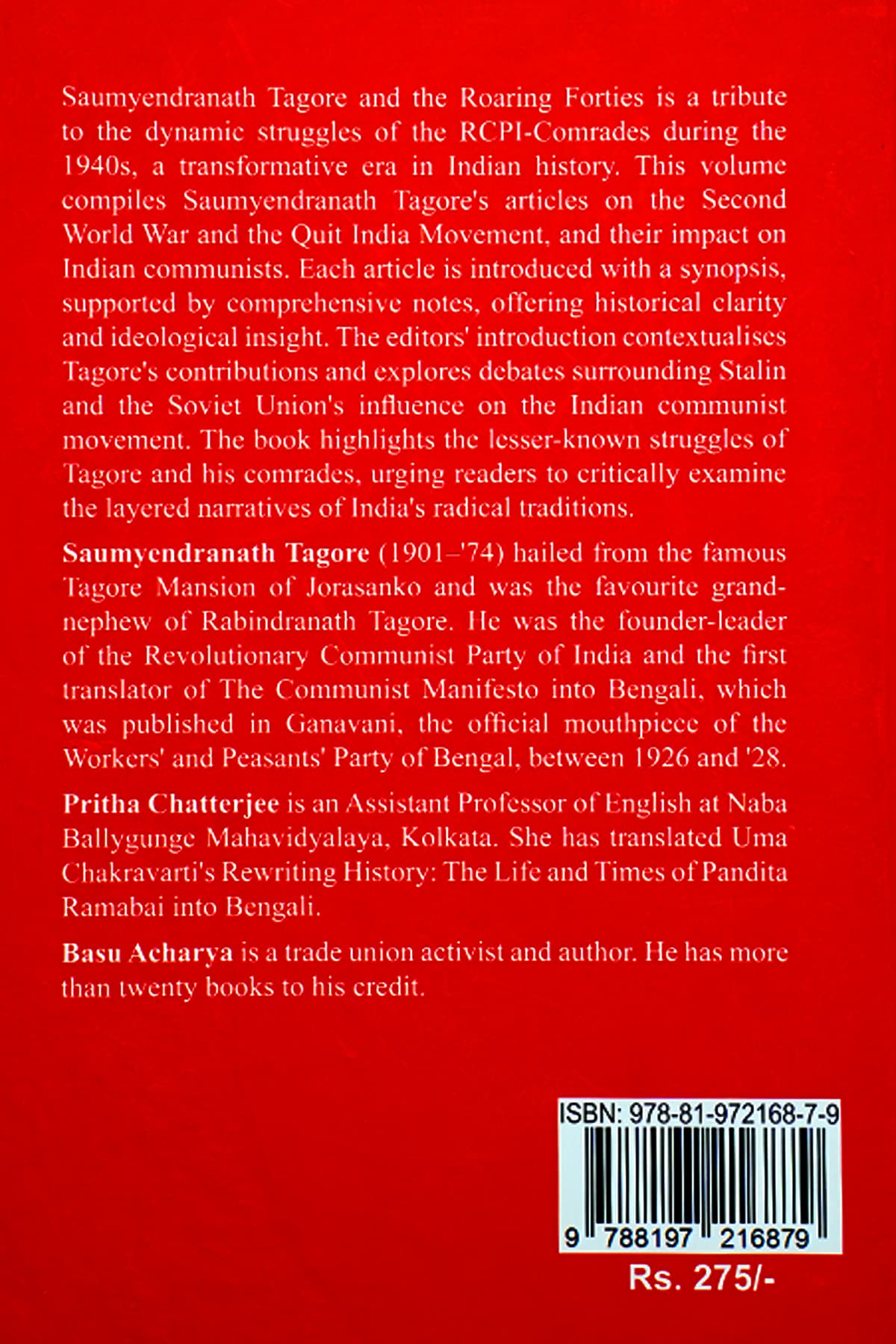 SAUMYENDRANATH TAGORE AND THE ROARING FORTIES - Back Cover