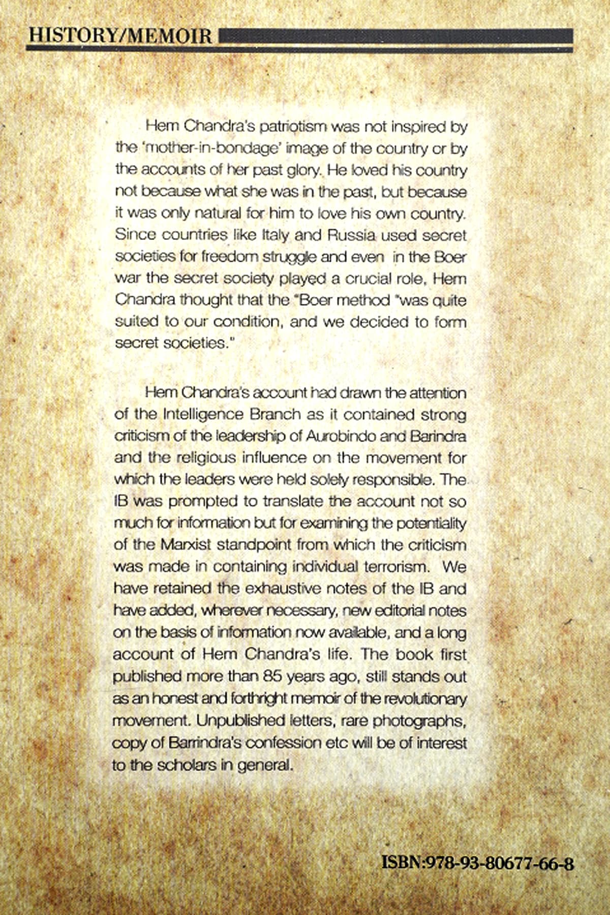 ACCOUNT OF THE REVOLUTIONARY MOVEMENT IN BENGAL - Back Cover