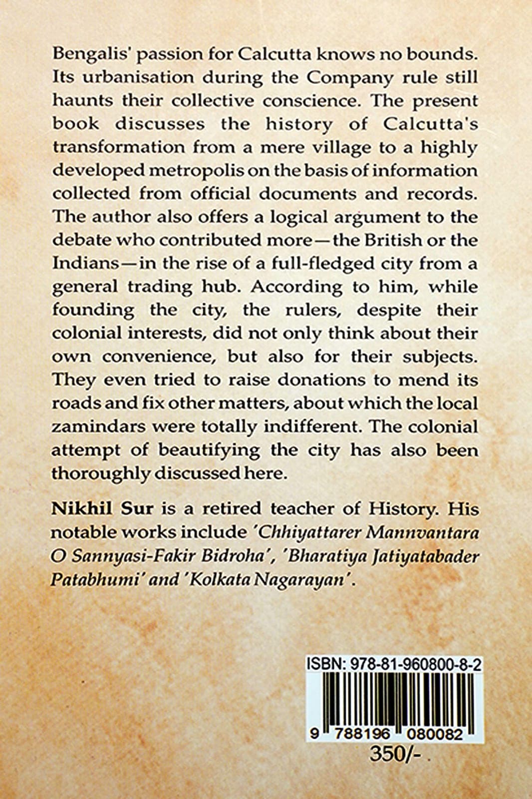 URBANISING CALCUTTA - Back Cover
